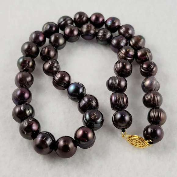 REAL 10-11mm Bordeaux Black Pearl Necklace - Picture 8 of 11